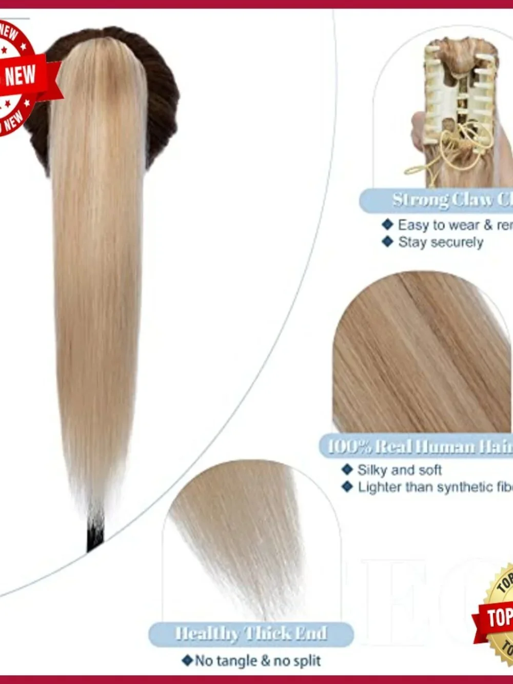 14 Inch Human Hair Ponytail Extension Clip in Long Straight 105g